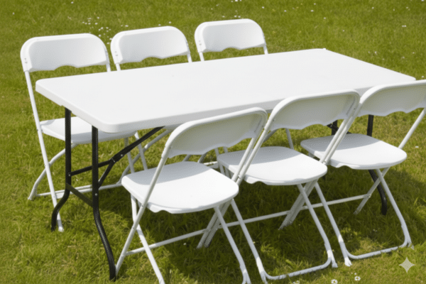 Location tables et chaises pliantes pour anniversaire, mobilier de fête Finistère.